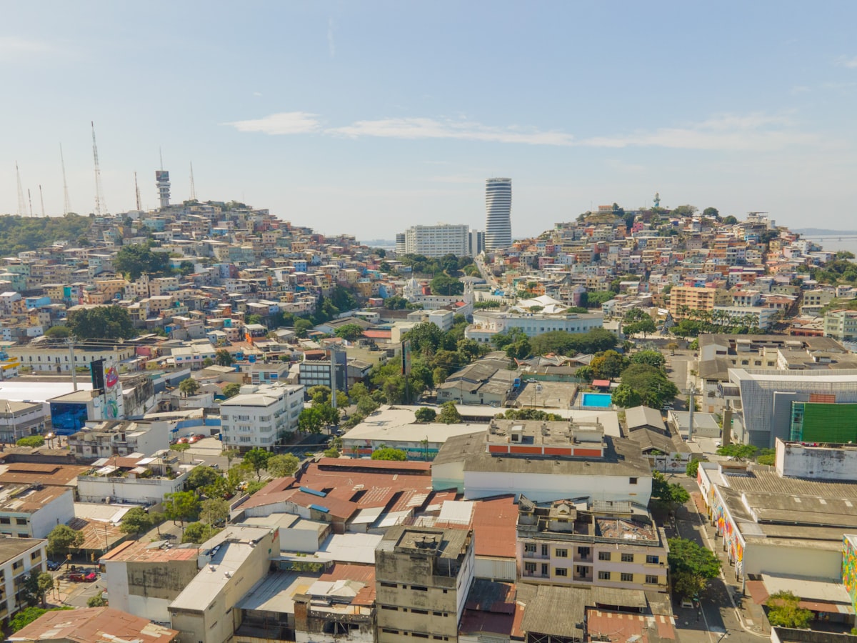 Modern buildings by the river in Guayaquil, Ecuador